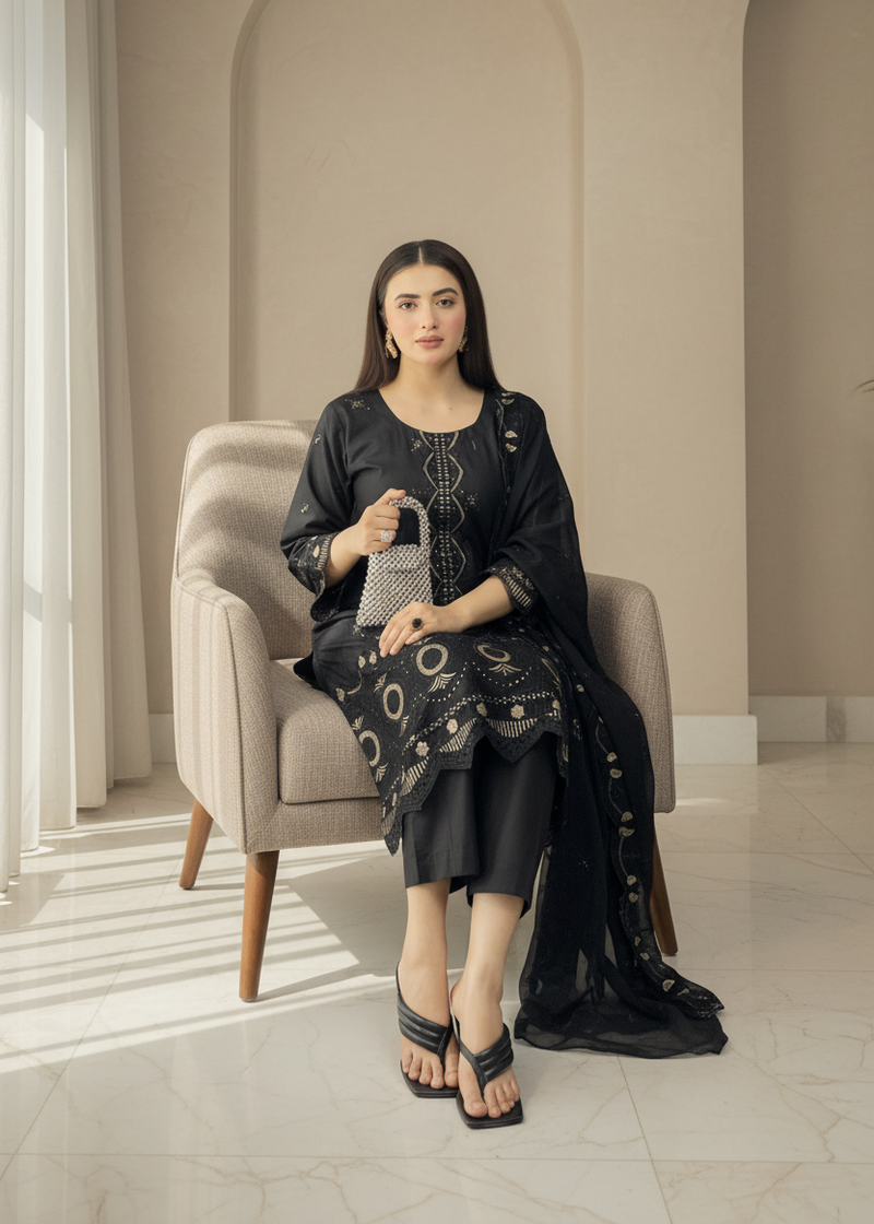 Amber Black – Embroidery Chikankari 3-Piece