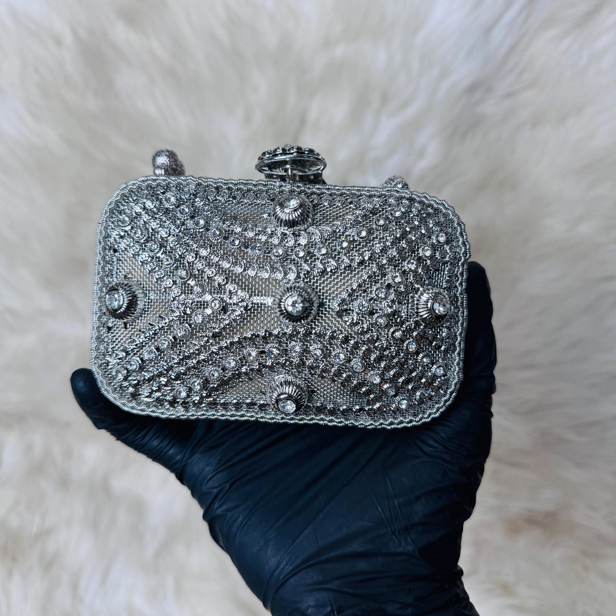 Silver Kundan Box Clutch — Ryndra