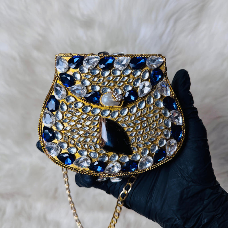 Gold Sapphire Kundan Clutch — Ryndra