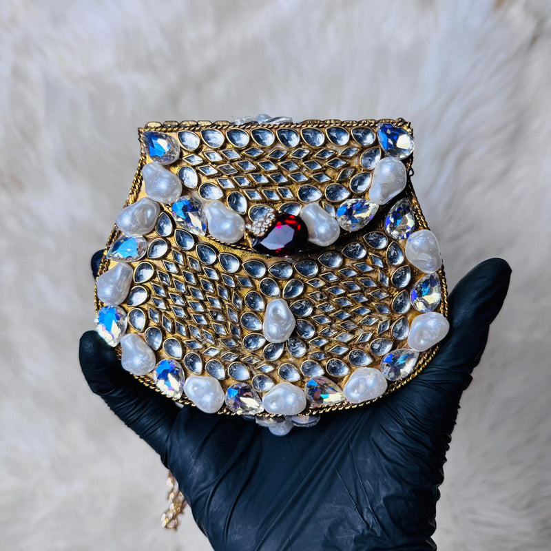Gold Crystal Kundan Clutch — Ryndra